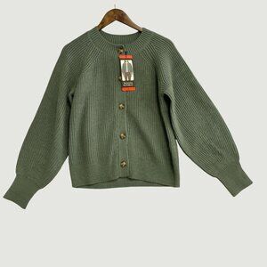 NEW Banana Republic Women's M Green  Cardigan Sweater Balloon Sleeves M0172